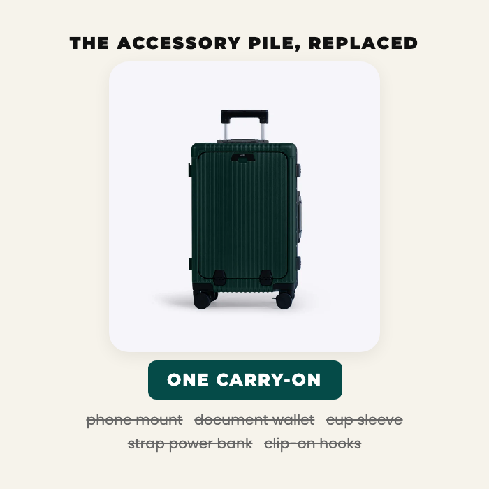 Five clip-on accessories replaced by one NOBL Carry-On