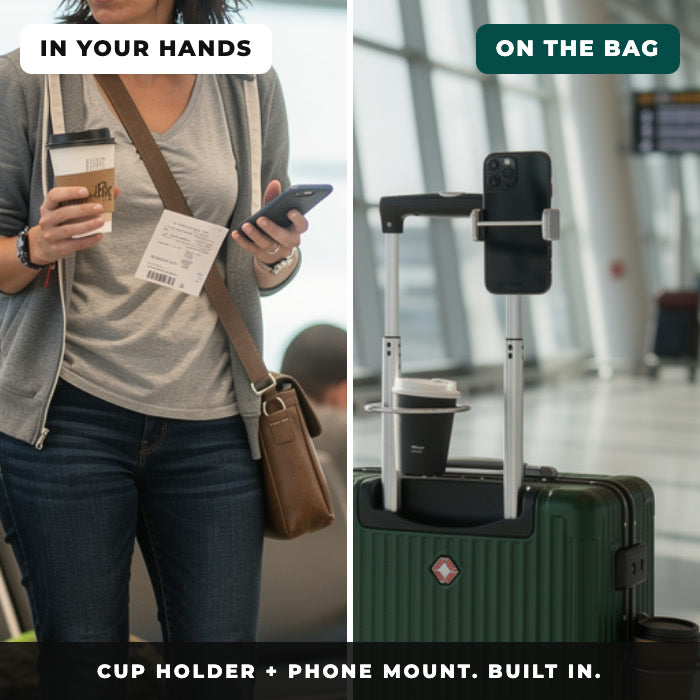 Cup in the cup holder and phone on the handle mount, in use