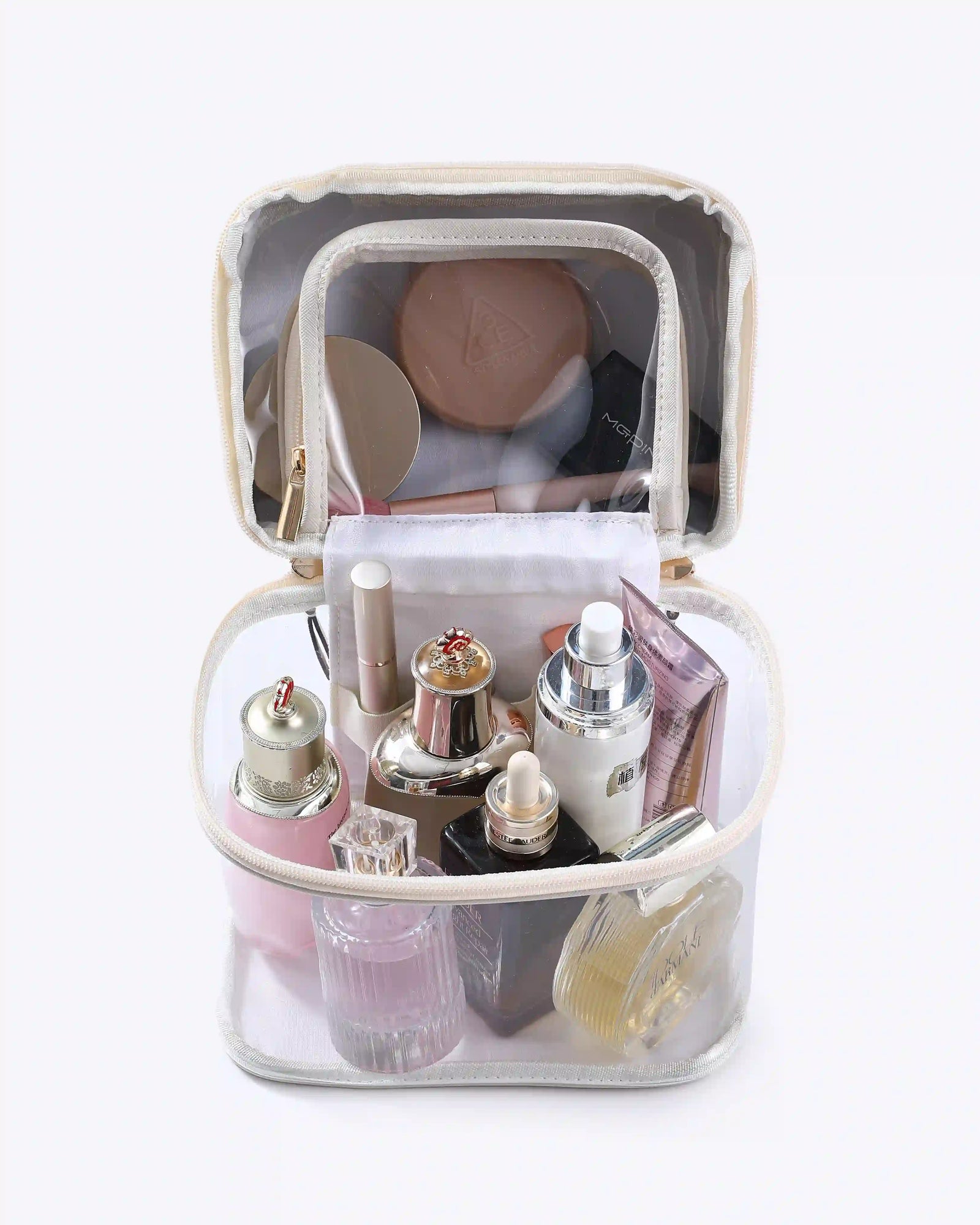 clear makeup travel bag /Makeup Large Water-Resistant & Spill-Proof Organizer See-Through Pouch with Handle &Zippers Silver EzPacking free packing Away Travel Women's Cosmetic Case