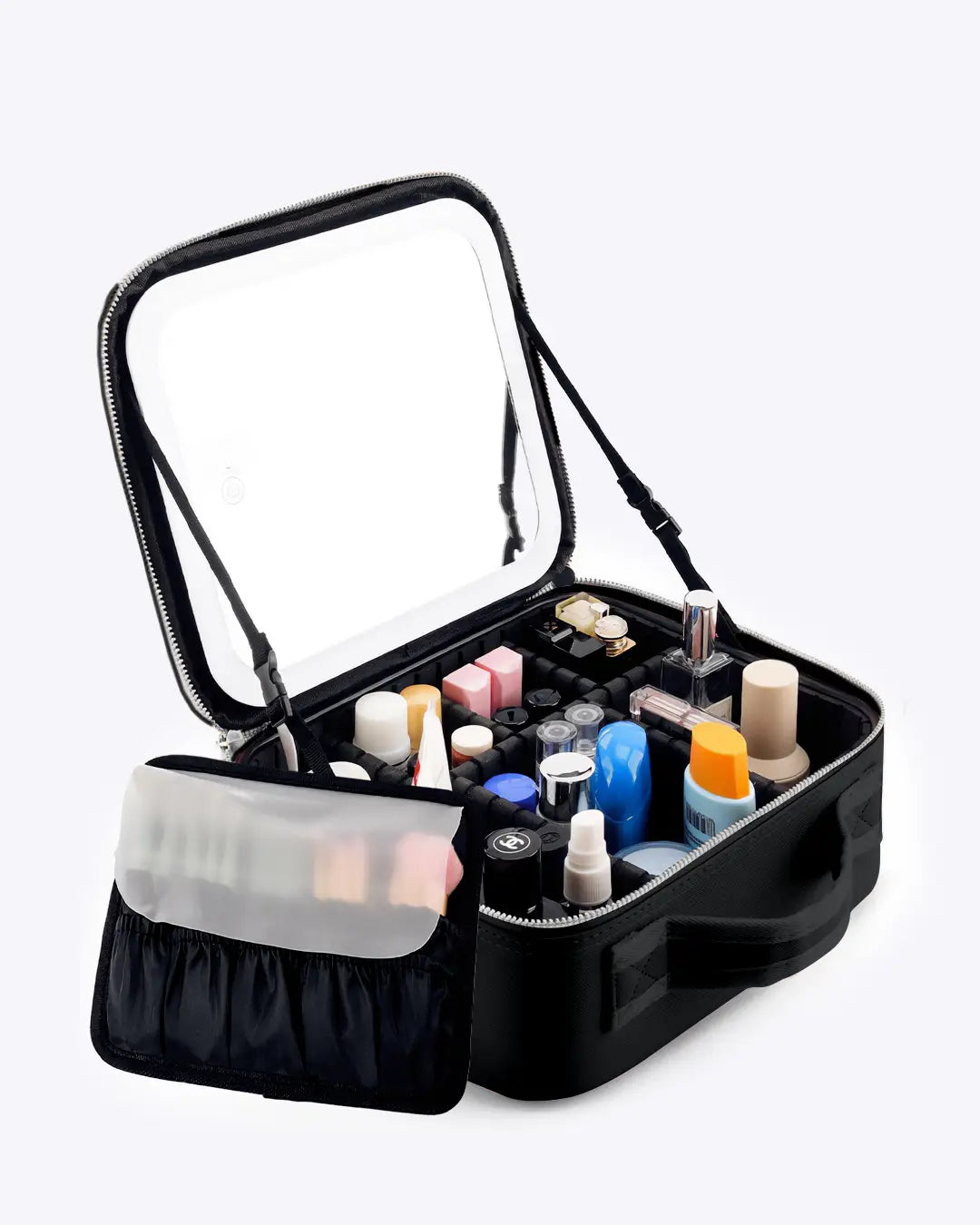 NOBL Travel Beige LED Travel Makeup Case with Touch Sensor Mirror and Rechargeable Battery