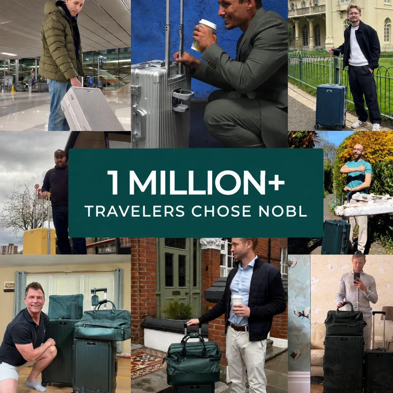 Collage of NOBL travelers around a 1 Million+ Travelers Choose NOBL message