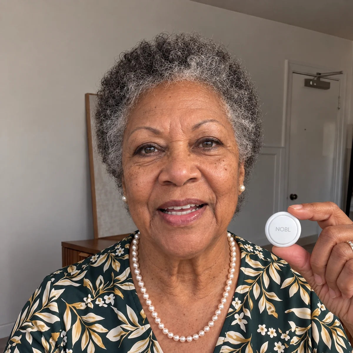 Older Black woman smiling with her NOBL Air™ tracker