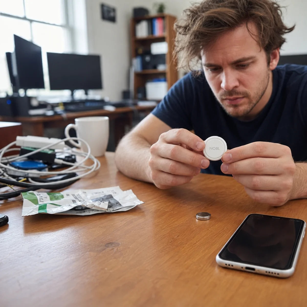 Man holding NOBL Air™ beside a replacement battery