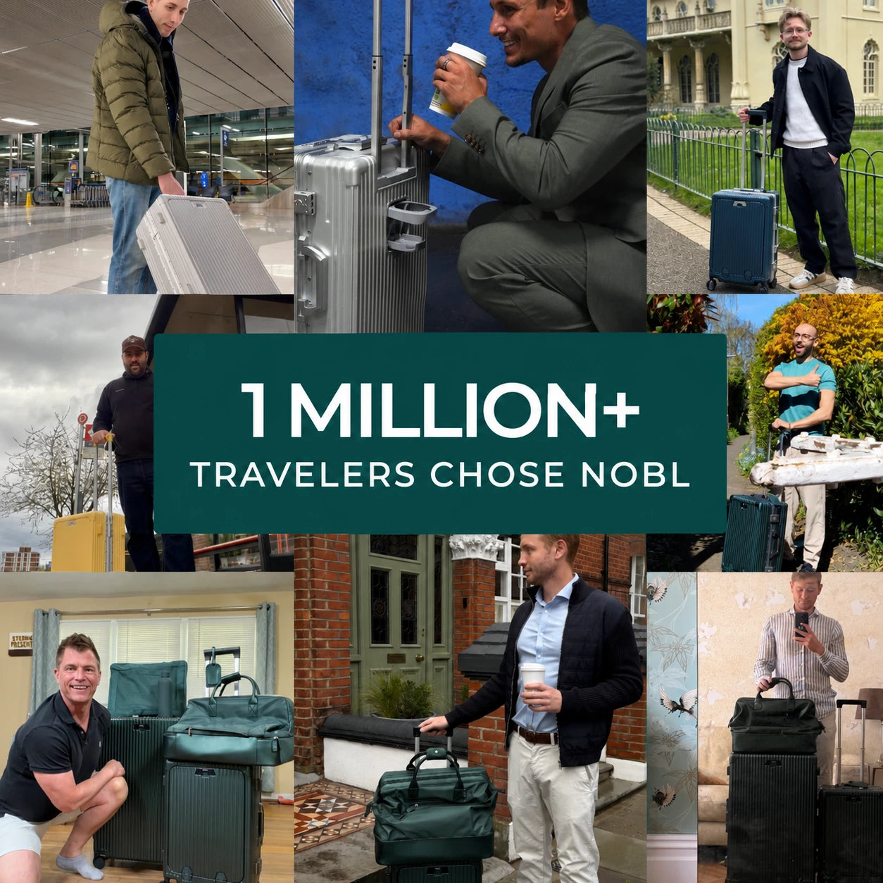 Collage of NOBL travelers around a 1 Million+ Travelers Choose NOBL message